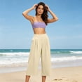 thumbnail image 6 of Aboser Wide Leg Capri Pants Women Summer Beach Vacation Clothes Loose Fit High Waist Capris Solid Casual Lounge Pants with Pockets, 6 of 8