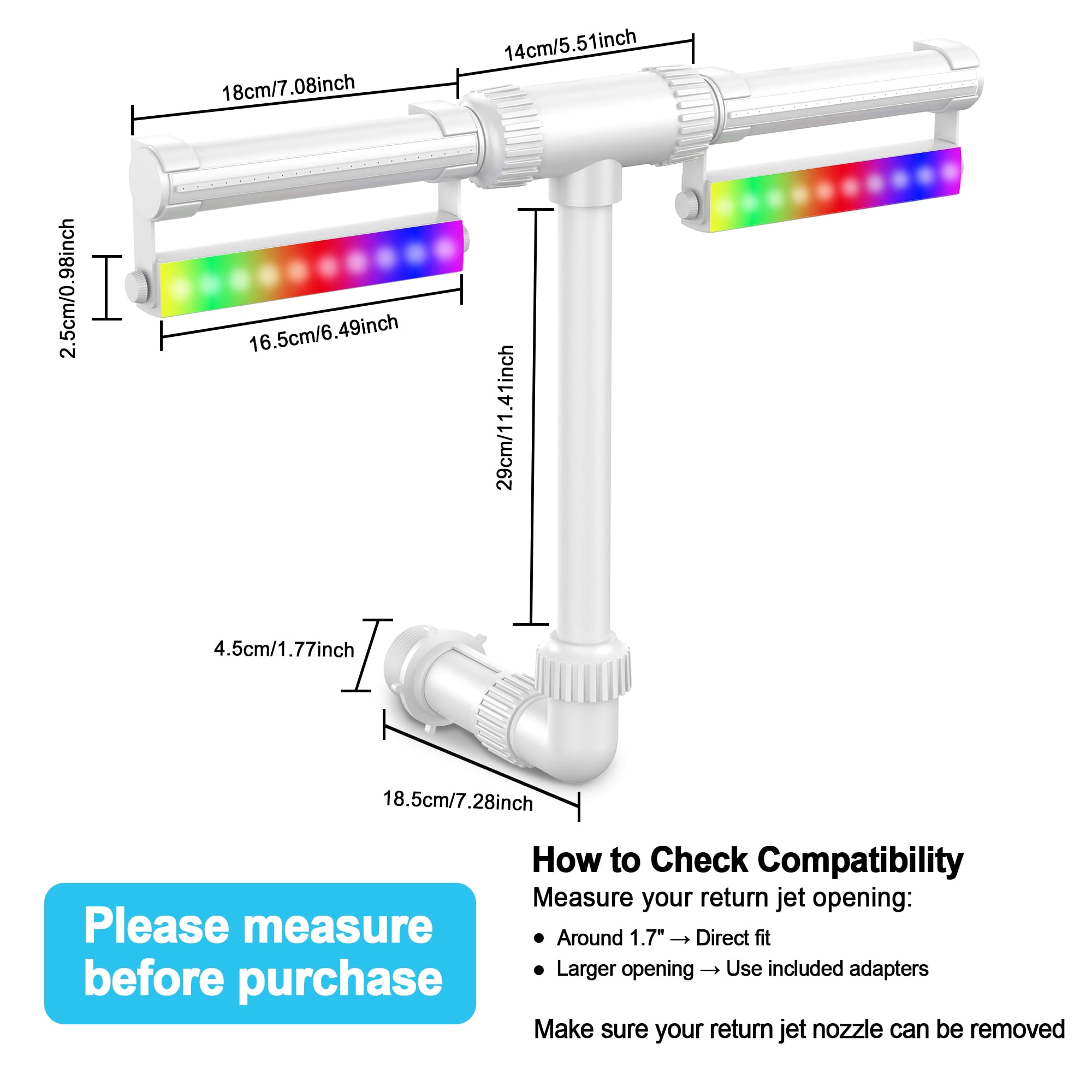 LED Pool Fountain with Dual Lights, Rechargeable 18650 Battery, Return Jet Pool Waterfall for Above Ground & Inground Pools, Adjustable Pressure Sprayer with Remote Control, RGB Color Changing