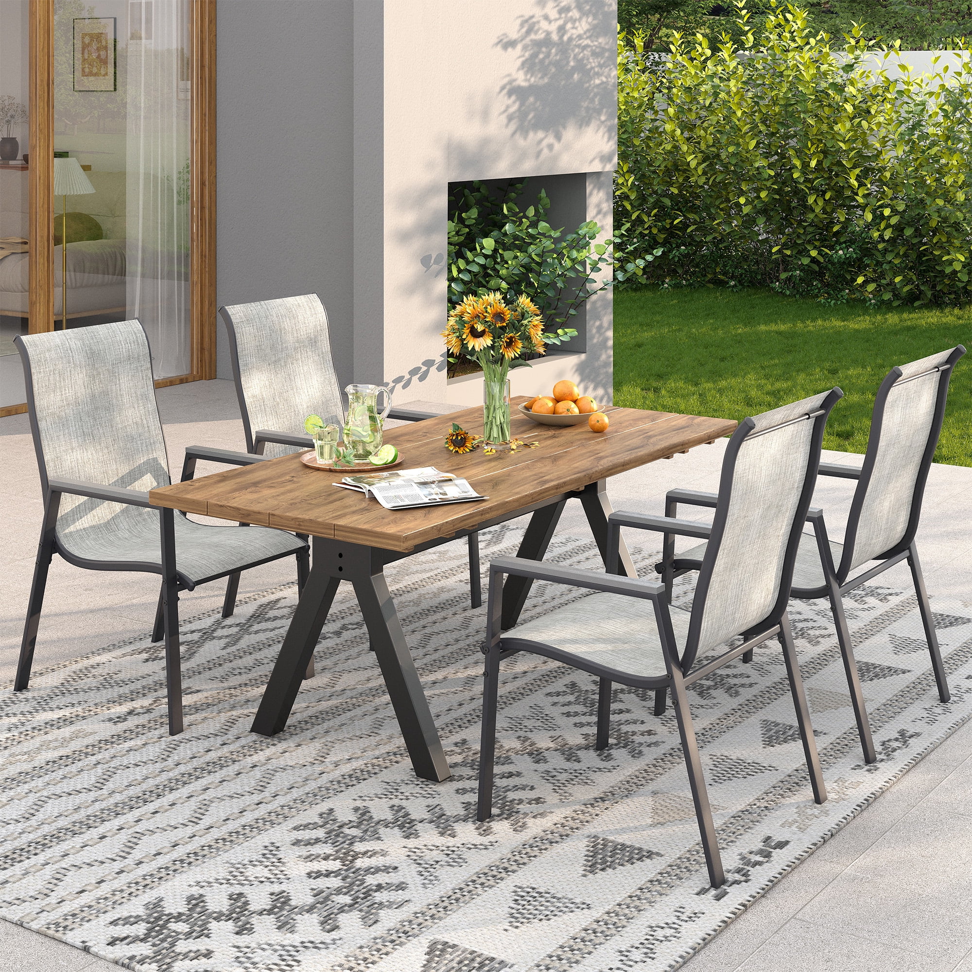 Poteban Patio Chairs Set of 4, Outdoor Dining Chairs High Back with All Weather Breathable Textilene, Metal Frame for Lawn Garden Backyard Deck
