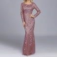 thumbnail image 2 of Babysbule Dresses for Women Women Long Sleeve Sequined Mesh Mermaid Party Round Neck Evening Dress, 2 of 7