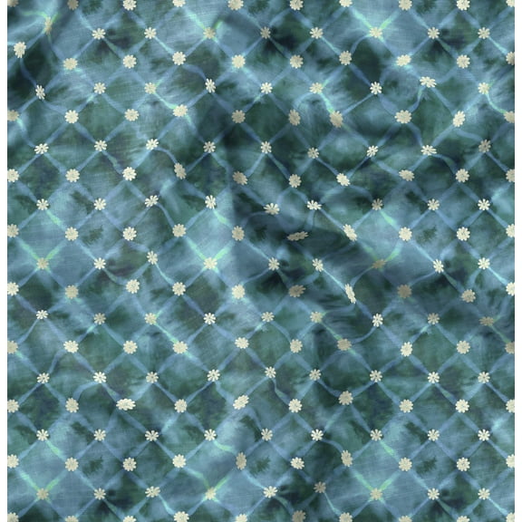 Soimoi Pure Silk Green Fabric By the Yard - 42 Inch Wide - Floral Tie & Dye - Petal Palette: Tie & Dye with Delicate Florals Printed Fabric