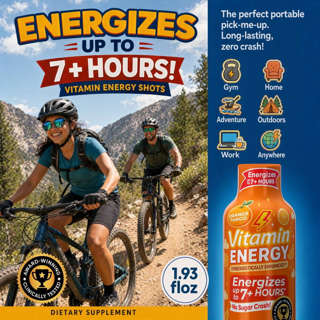 Vitamin Energy Immune+ Extra Strength Shot, Orange Burst, 12 Pack – 260mg Natural Caffeine, B-Vitamins & Citicoline, Zero Sugar, 1.93 fl oz