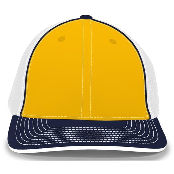 Pacific Headwear 404M.74Q.XS Trucker Flexfit Cap - Gold, White & Navy - Extra Small