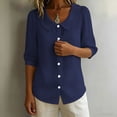 thumbnail image 6 of Dpjklzsn Women's Cotton Blend Short Puff-Sleeve Peter Pan Collar Button-Front Blouse, 6 of 9