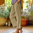 thumbnail image 6 of Women's Pants Ladies Daily Elastic Waist Workout Solid Long Pant Loose Leisure Pocketed Trousers Slacks for Women Khaki M, 6 of 6