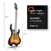Glarry Burning Fire Beginner Electric Guitar Kit w/ Accessories for Beginner, Brown