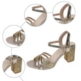 thumbnail image 5 of Rokment Sparkly Sequin Dressy Sandals for Women Bride Wedding Metallic Delicate Leather Pointed Toe Chunky Block High Heels Rhinestones Dress Pumps Summer Gold Size 9.5, 5 of 7