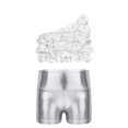 thumbnail image 2 of Oyolan Big Girls Gymnastic Workout Set 2PCS Crop Tops with Shorts 4-16 Years Sequins Dance Outfit Silver 16, 2 of 7