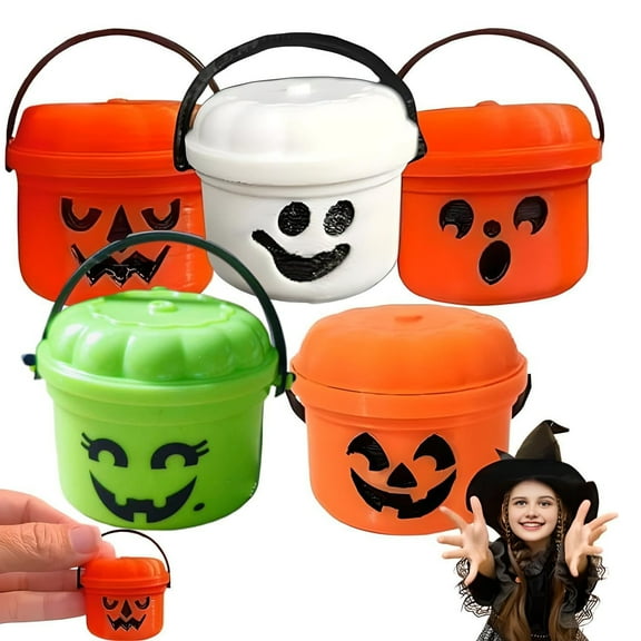 Dserhfy Mini Halloween Candy Bucket Spooky Ghost Pumpkin Candy Bucket Plastic Candy Bowls with Lid And Handle for Trick or Treat Halloween Party Favors