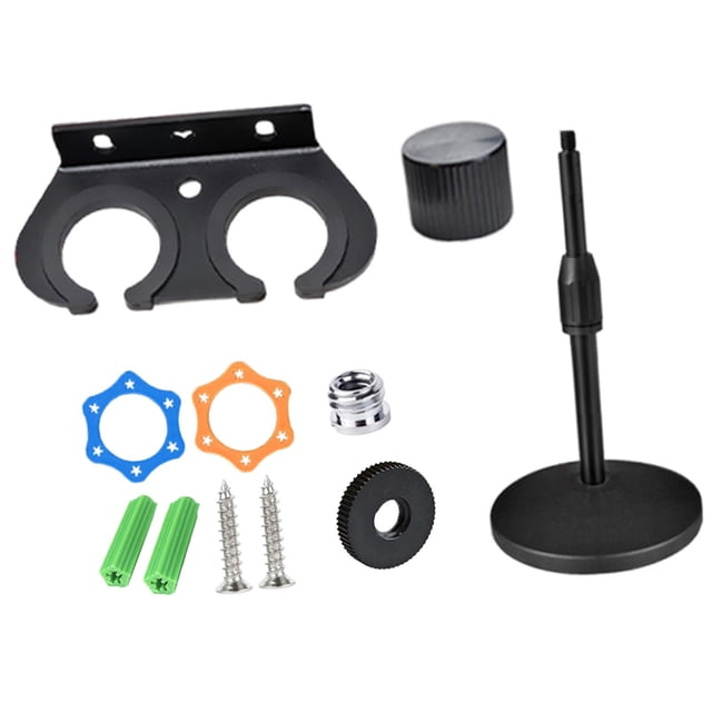 Soporte para micrófono con soporte de escritorio, para micrófonos con cable e inalámbricos, versátil con para accesorios para escenarios y oficinas. 2 ranuras