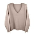 thumbnail image 2 of Vedolay Womens Sweaters Women's V Neck Long Sleeve Pullover Sweaters Casual Lapel Collar Knit Tops,Pink M, 2 of 4