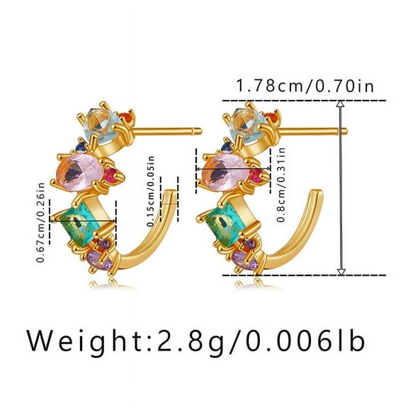 Colorful Zircon Earrings Copper Plating 18K Real Gold High-Grade Affordable Luxury Style Ear Studs Color Retention