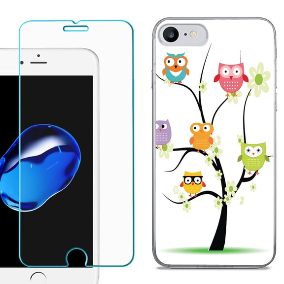 For Apple iPhone 7 / iPhone 8 Case, Slim-Fit TPU Phone Case, with Tempered Glass Screen Protector, by OneToughShield ® - Tree Owl