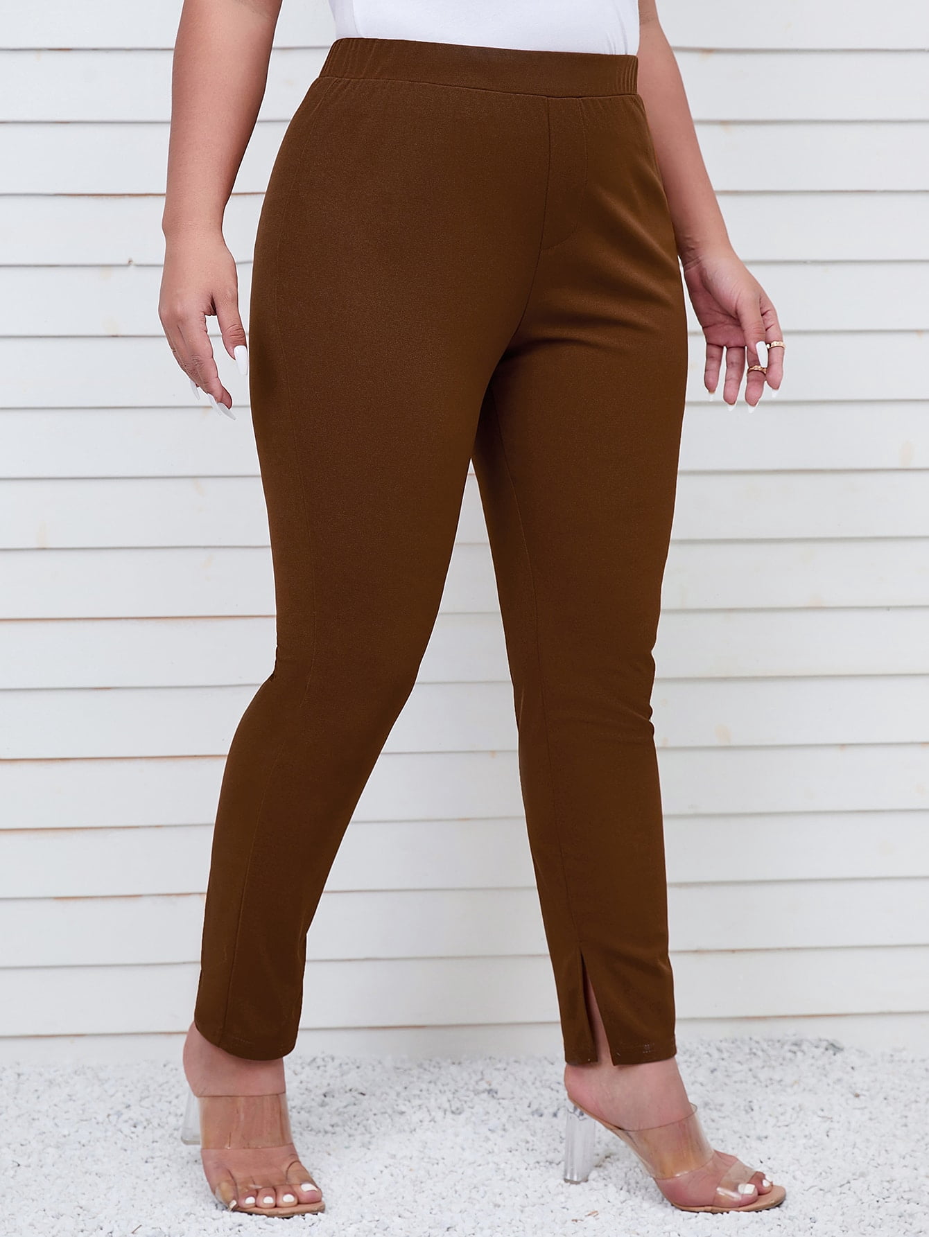 Coffee Brown Women's Plus Solid Split 