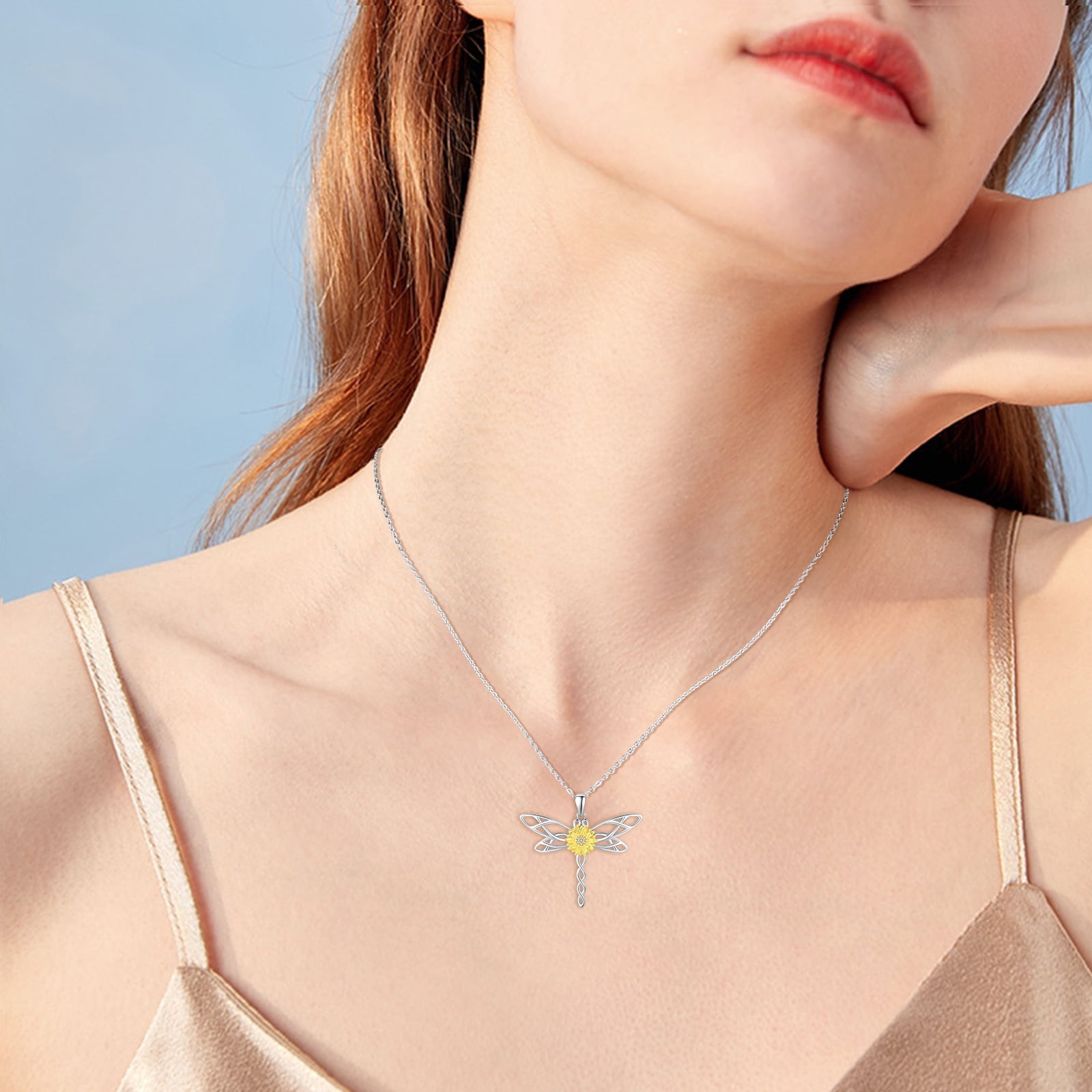 Coachuhhar Dragonfly Necklace 925 Sterling Silver Dragonfly Necklace Sunflower Necklace You are My Sunshine Pendant Necklace Sunflower Jewelry Gifts for Women