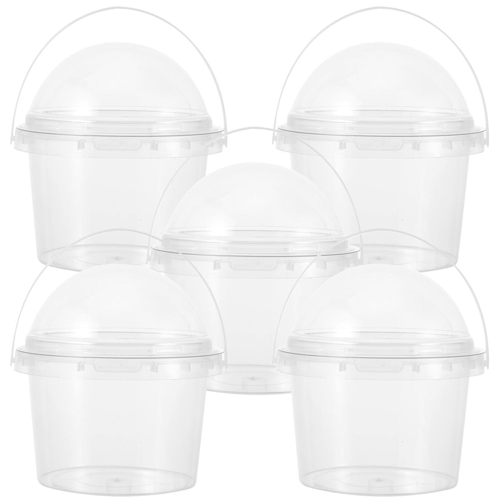 NUOLUX 5pcs Small Clear Bucket with Lid Food Safe Bucket Popcorn Ice Cream Bucket 500ml
