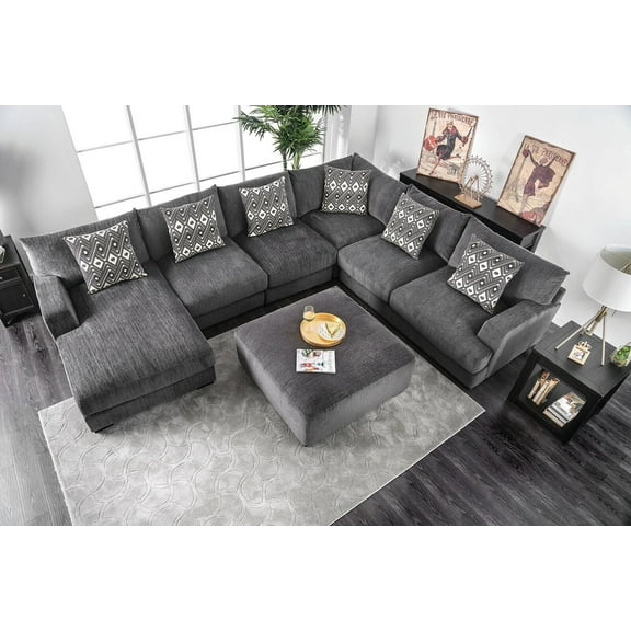 Contemporary Modular Sectional U-Shaped Left Chaise Sectional Gray Chenille fabric Living Room Furniture Couch Lounge Guest