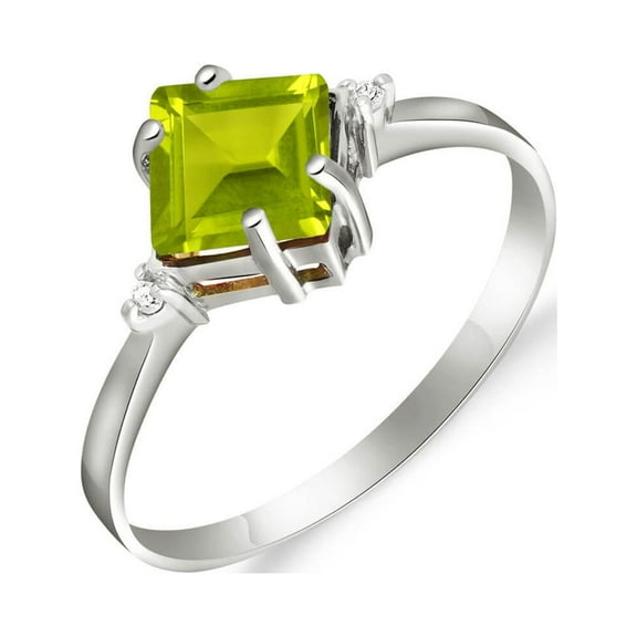 Galaxy Gold 14K White Gold 1.77 Carat Natural Square-Shaped Peridot and Diamond Accent Petite Ring - August Birthstone - Abundance & Joy - Sizes 5.5 to 11 - Fine Jewelry for Women