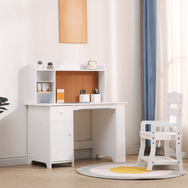 De madera para niños study escritorio y chair set con estante bulletin board y almacenamiento cabinets para boys y girls aged 3-8