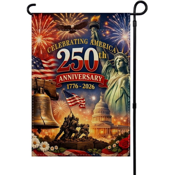 250th Anniversary USA Garden Flag 1776-2026 Patriotic Outdoor Decor 12.5 x 18 Inch