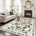 thumbnail image 2 of 8'x10' Area Rugs, Pink Spring Floral Indoor Outdoor Area Rug for Living Room Bedroom, Elegant Pastoral Flowers Birds Watercolor Washable Bathroom Rugs Kitchen Floor Carpet Mats Home Decor Aesthetic, 2 of 8