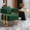 thumbnail image 2 of Teddy Fleece Upholstered Metal Foot Chair, Upholstered Armchair Mid Century with Gold Metal Legs, Ergonomic Design, Modern Accent Chair for Dressing Area, Reception Room and Office, Green, 2 of 8