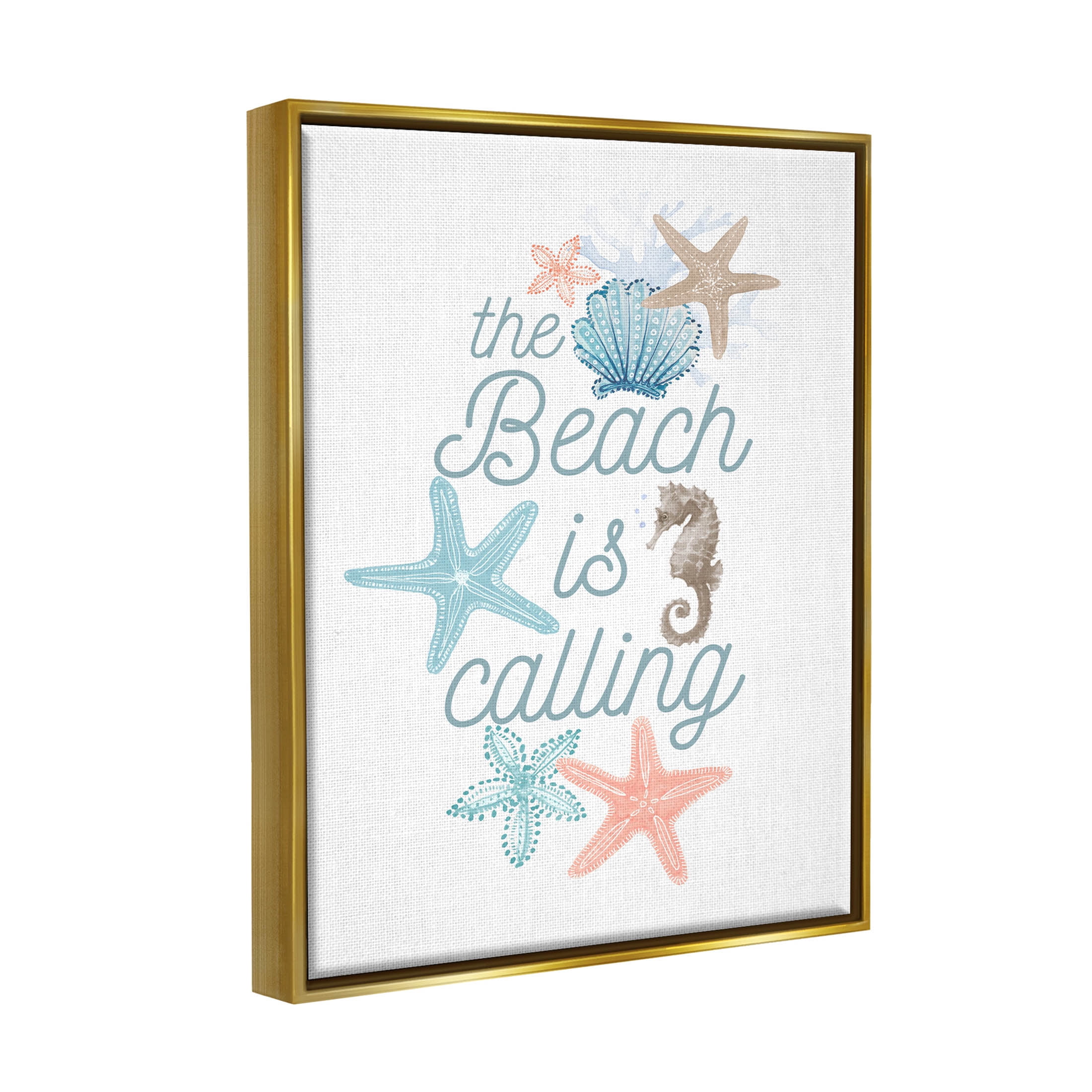 Beach Is Calling Various Sea Life Animals & Insects Graphic Art Metallic Gold Framed Art Print Wall Art
