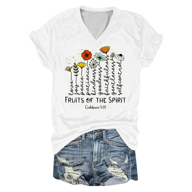Gibobby Camiseta de Manga Corta con Cuello en V Mujeres Casual Cómodo Estampado florales Cuello en V Manga corta Moda Camiseta única Top(Blanco,M)