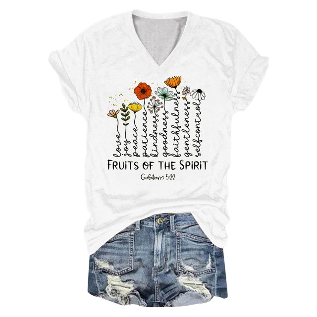 Gibobby Camiseta de manga corta para mujer Mujeres Casual Cómodo Estampado florales Cuello en V Manga corta Moda Camiseta única Top(Blanco,CH)