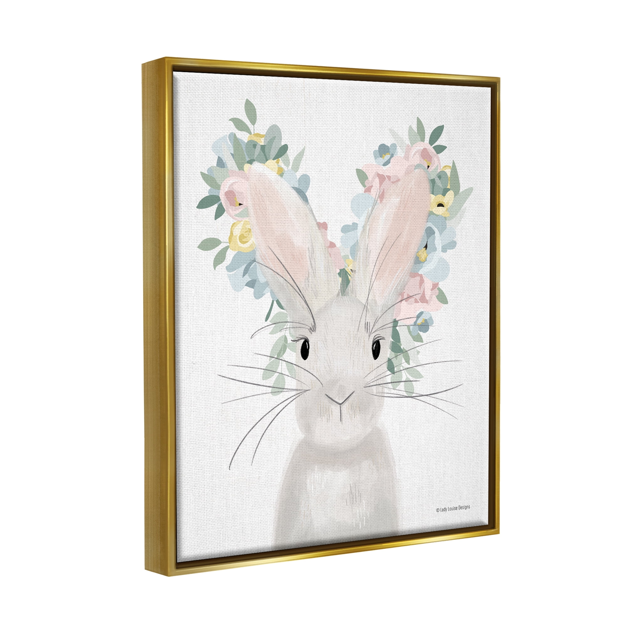 Stupell Floral Bunny Rabbit Blossoms Animals & Insects Painting Gold Floater Framed Art Print Wall Art