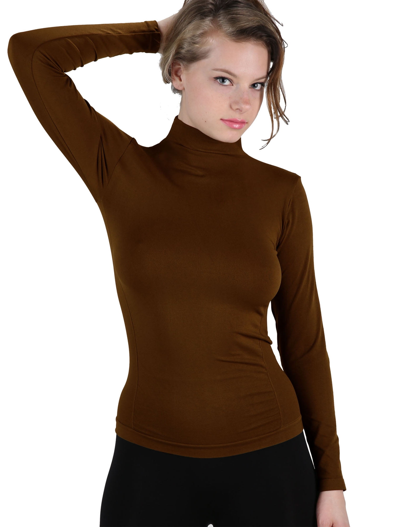 Women's Plain T Shirt Slim Fitted Half Sleeve Mock Turtle Neck Layering Fall Cute Tee Tops 