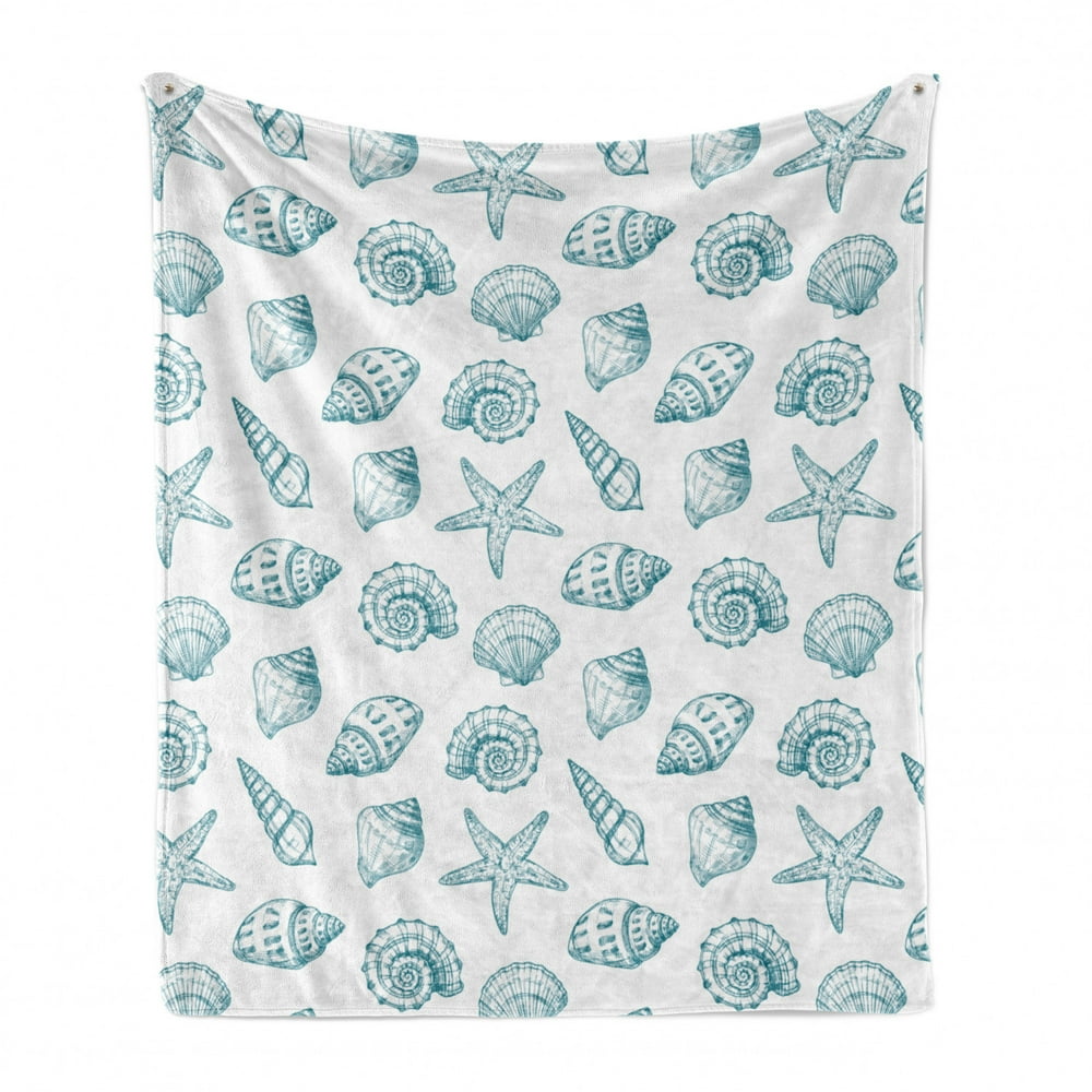 Ocean Soft Flannel Fleece Blanket, Beach Sea Shells Nautical Starfish
