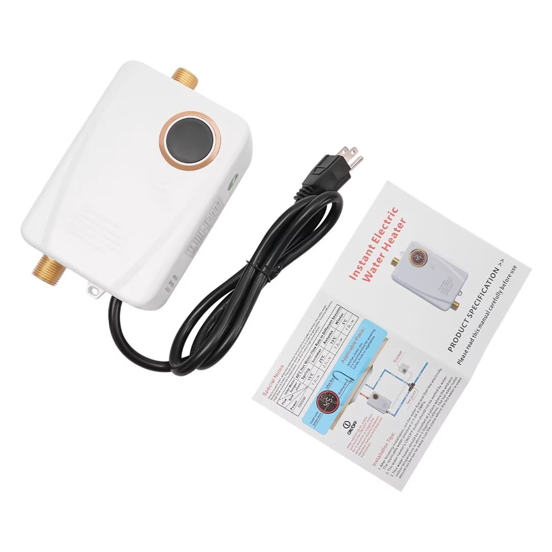 Electric Tankless Water Heater 3KW 110V Instant Water Heater for Kicthen LED Display Stainless Steel White