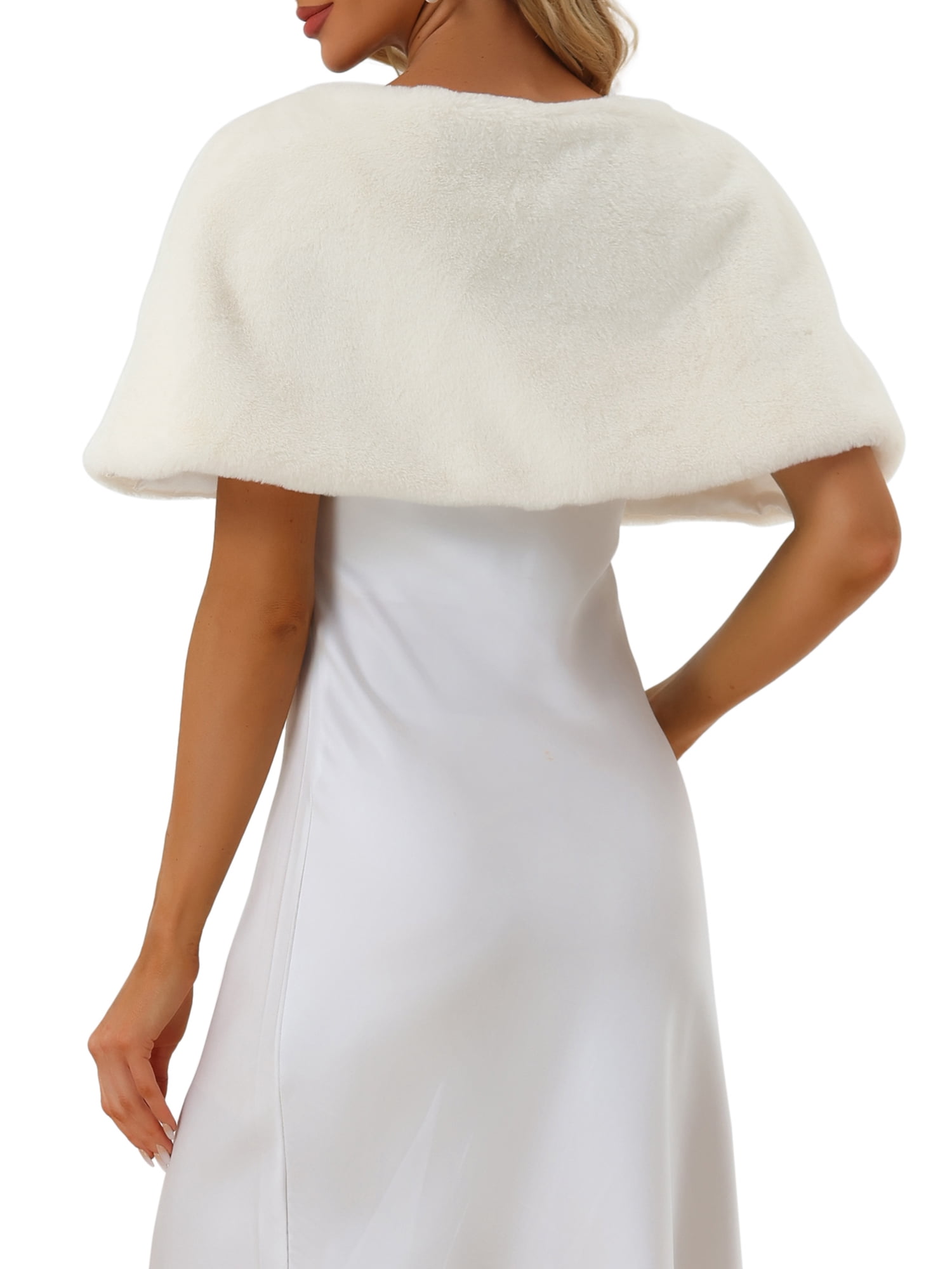 Unique Bargains Women's Faux Fur Shawl Bridal Wedding Party Wrap Stole Shrug XL White