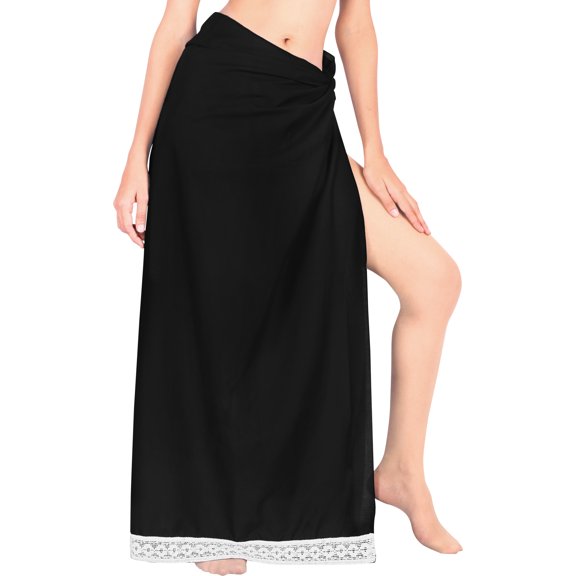 HAPPY BAY Women's Tie Pareo Wrap Beach Sarong Long Cover ups One Size Onyx, Solid
