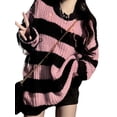 thumbnail image 2 of Lucakuins, prendas de punto sueltas de otoño para mujer, suéter de moda informal rasgado con cuello redondo y manga larga con estampado de rayas y colores en contraste Lucakuins  moda, 2 of 9