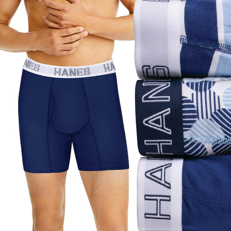 Hanes Ultimate Men's Comfort Flex Fit Boxer Briefs, Ultra Soft Cotton Modal  Blend, Black/Grey/Blue-4 Pack, Small at  Men's Clothing store