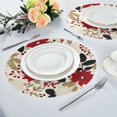 thumbnail image 4 of 15.4" Round Placemat Set of 1 Polyester Fabric Place Mats Non-Slip Dining Kitchen Table Mats for Kitchen Party Decor Red and Blacks Holly Leaves, 4 of 5