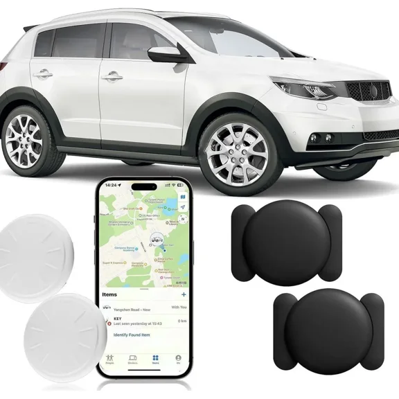2PCS Car Tracker Without Subscription,Magnetic Vehicle GPS Tracker,Car Tracker Hidden Device with Magnetic Waterproof Case,Car Locator Work with Apple Find My App (iOS Only)
