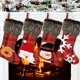 thumbnail image 1 of Medias navideñas, paquete de 4 medias grandes, estilo a cuadros de arpillera con copos de nieve, Papá Noel, muñeco de nieve, reno, peluche de piel sintética, 1 of 5