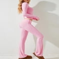 thumbnail image 6 of LYMAYTER Casual Two Piece for Women's Long Sleeve Crew Neck T-shirt High Waist Foldover Flare Pants Sets, 6 of 9