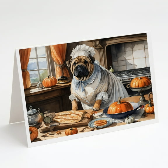 Shar Pei Fall Kitchen Pumpkins Greeting Cards and Envelopes Pack of 8 7 in x 5 in