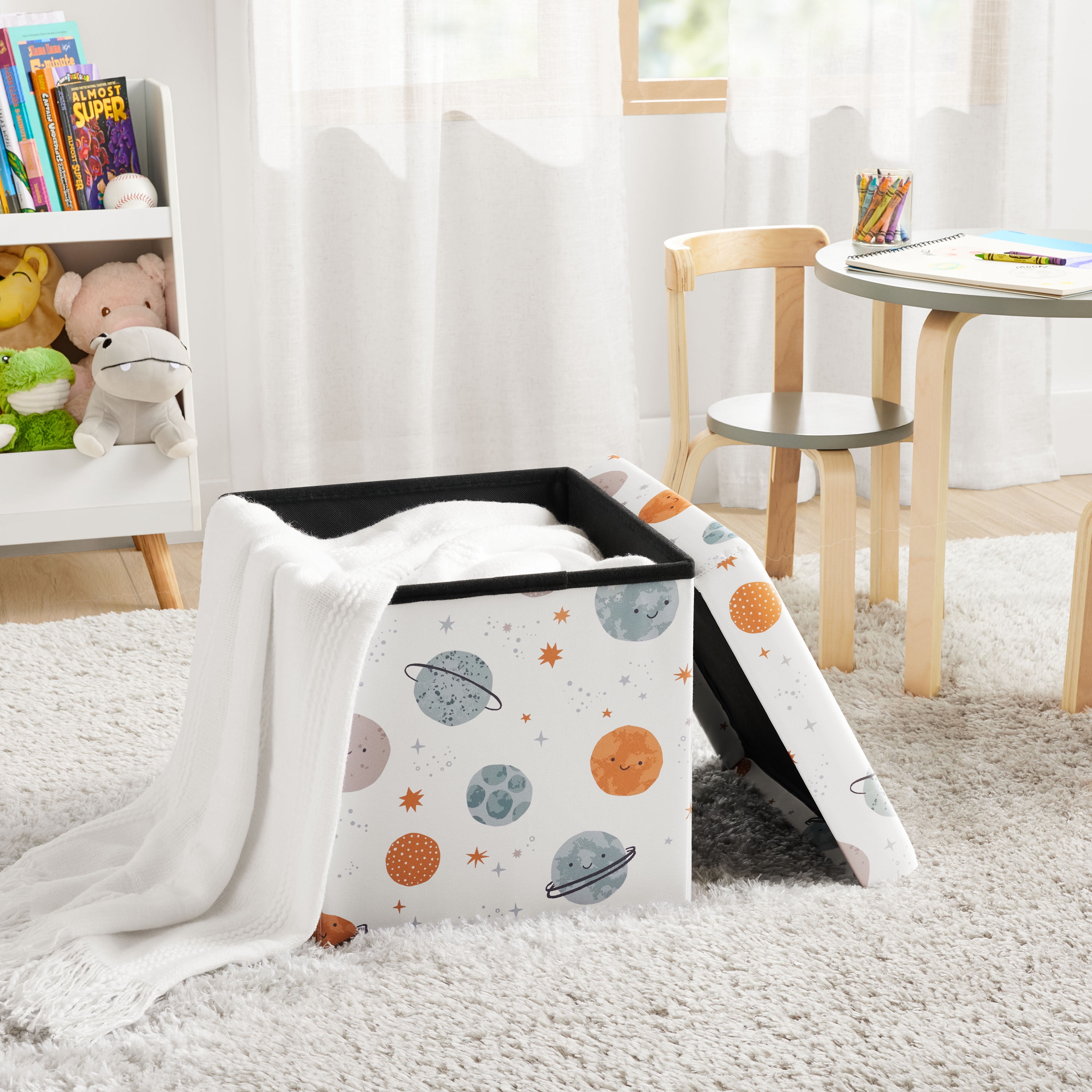 (2 pack) Kvell Kids 15 x 15 x 15 inches Collapsible Toy Storage Bin with Planet Design and Removable Lid