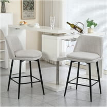 JERFIT Modern Swivel Bar Stools Set of 2 with Back, Upholstered Counter Height Stools for Kitchen Island, Pub, Off White