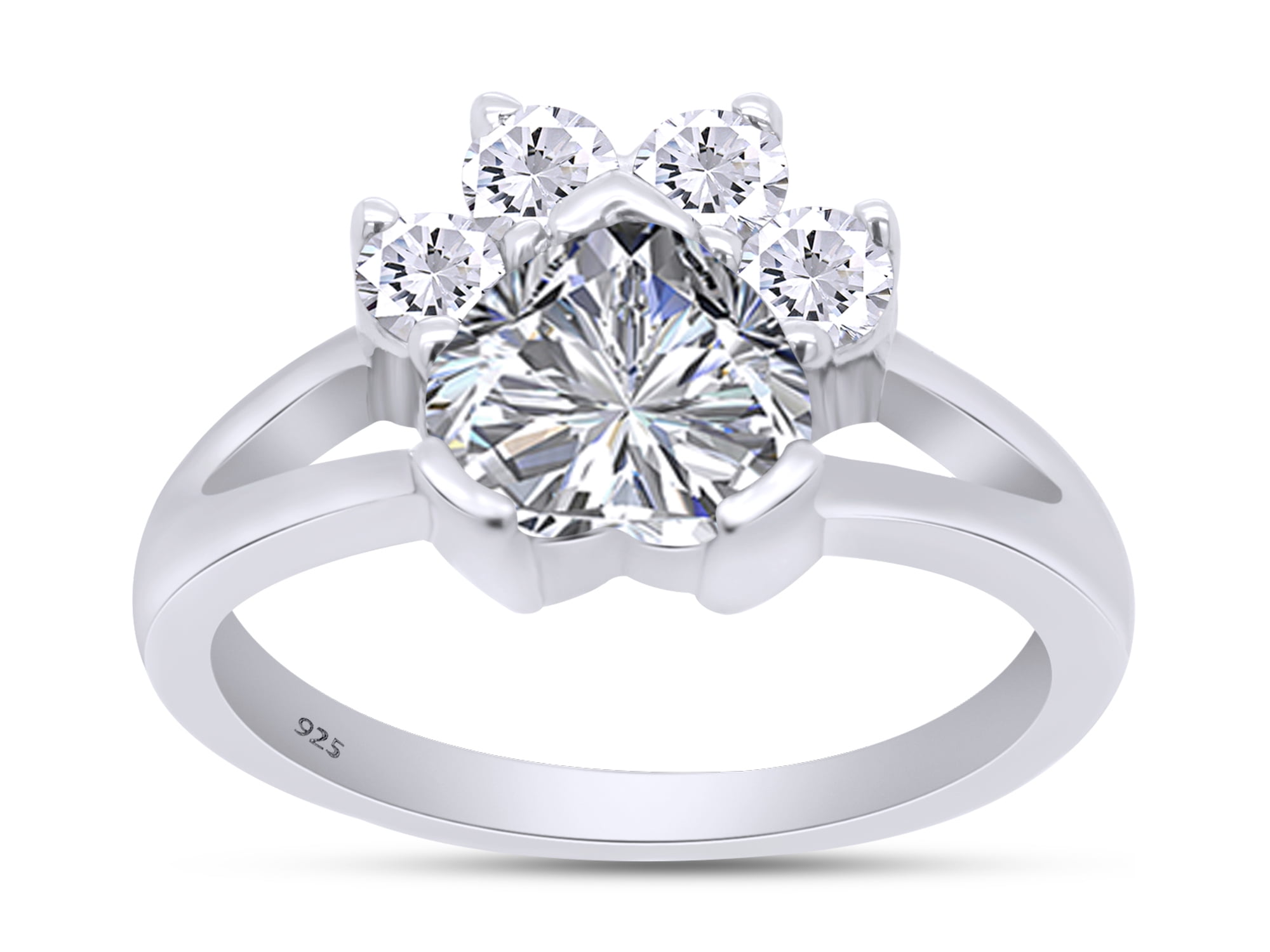 Wishrocks Round Cut White Cubic Zirconia Heart Engagement Ring in 14K White Gold Over Stering Silver 