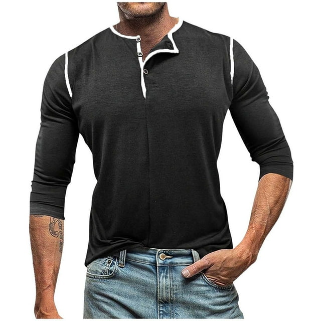 pstuiky manga larga para hombre, Cárdigan informal de color liso con botones para hombre, manga larga y cuello redondo camisetas de hombre xxl