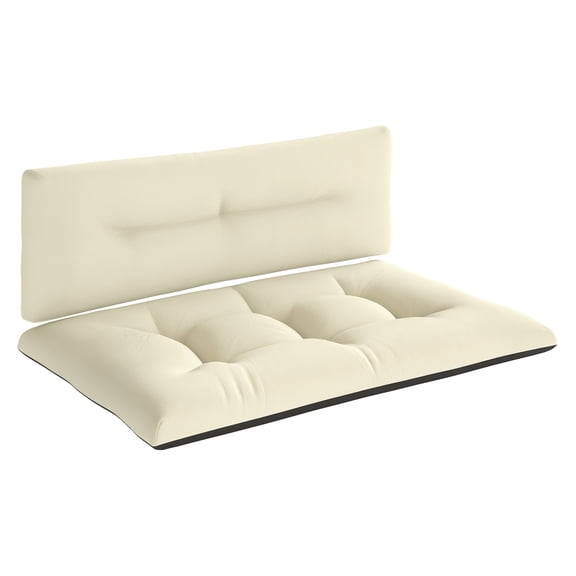 Pallet Cushions 2 Seater Outdoor - 47.2x30.3 & 47.2x15.7 - 3.9” Thick Replacement Seat & Back Cushions - Tufted Patio Furniture Pad - Cream White