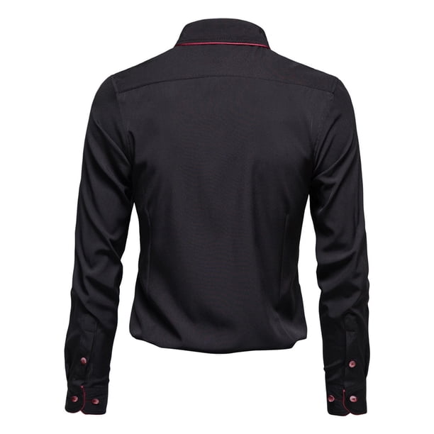 Camisas Para Hombre Talla Extra Camisa superior informal de otoño e invierno para hombre, blusa con estampado holgado informal con botones, camisas de oficina a la de manga larga con solapa (Black, L)