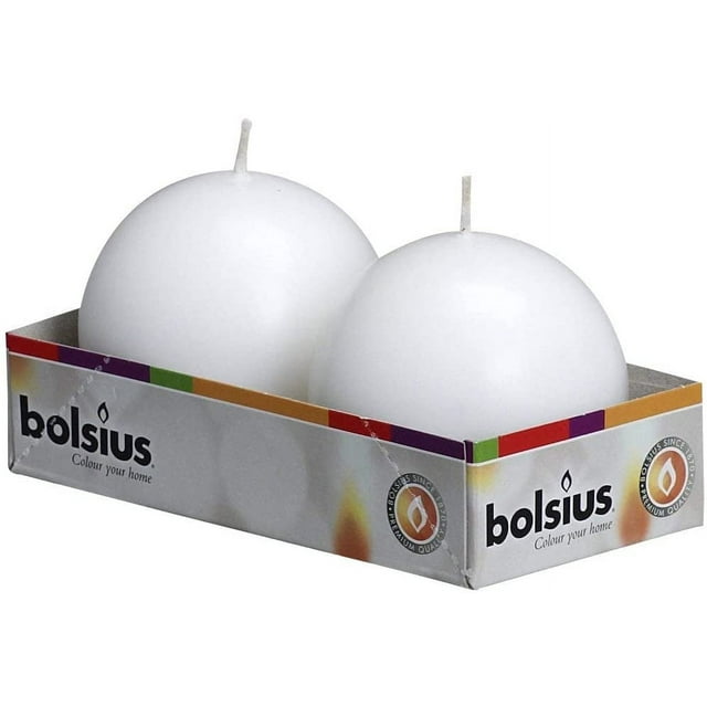 Bolsius 2 Count White Ball Candles - 2.75 Inches Unscented Candle Set - Premium European Quality - Dripless And Smokeless Clean Burning Dinner Candle - Perfect for Wedding, Party, And Special Occasion