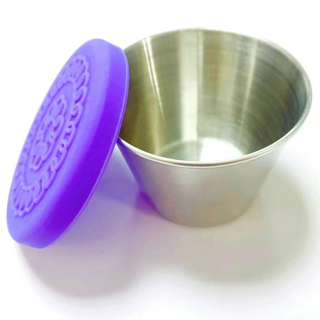 

Stainless Steel Sauce Cups with Silicone Lids Reusable for Dipping Sauces Salad Purple